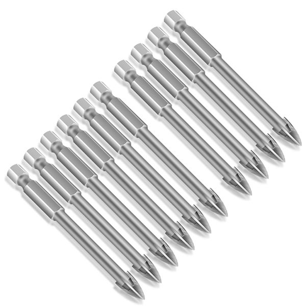 

10pcs 6mm glass drill bit set alloy carbide point with 4 cutting edges tile & glass cross spear head drill bits