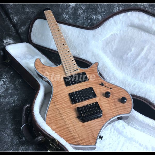 

new headless electric guitar neck thru body ash body nature body pickups