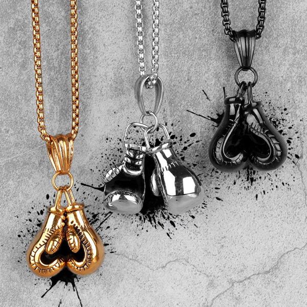 

boxing gloves gym mens long necklaces pendants chain gold hip hop for boy male stainless steel jewelry creativity gift wholesale, Silver