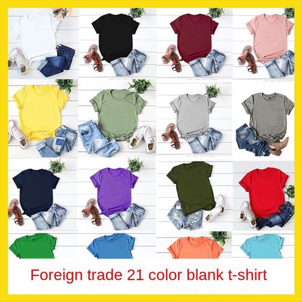 

loose solid color short-sleeved t- round collar men's and women's blank short-sleeved advertising shirt clothing shirt group cloth, White