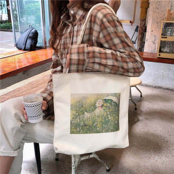 

raged sheep simple canvas tote bag foldable grocery bags printing large capacity casual school travel folding handbag for women