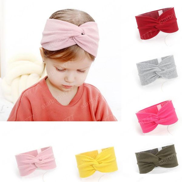

new autumn winter europe baby girls crossed wide headband knot hairband children bandanas cotton head band, Slivery;white