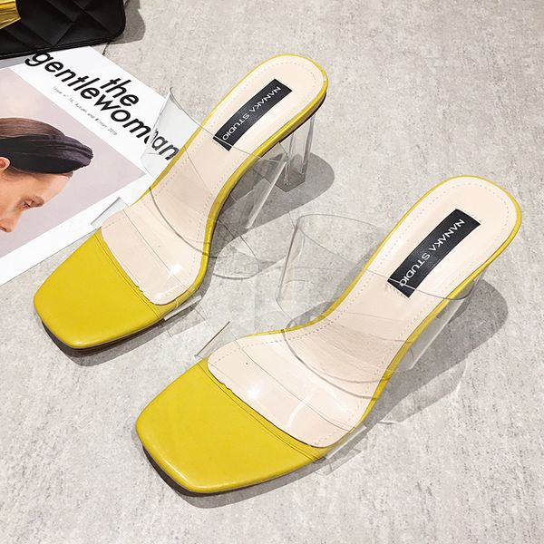 

shoes slippers heels summer woman slides slipers women fashion jelly flip flops square heel high beach soft 2020, Black
