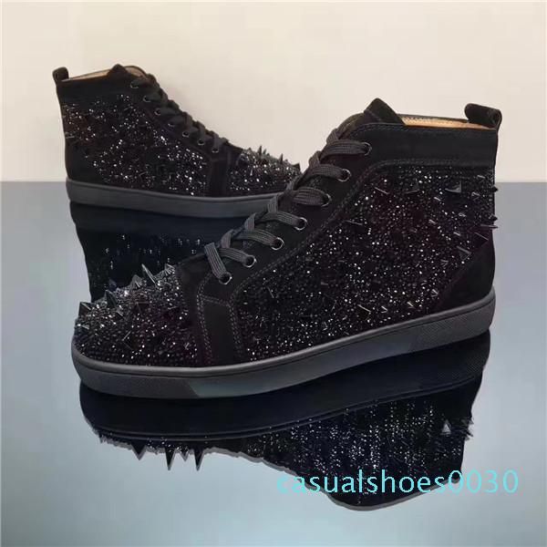 

black strass pik pik spikes red bottom designer mens strass sneaker fashion walking dress wedding casual lace-up leisure shoes c30