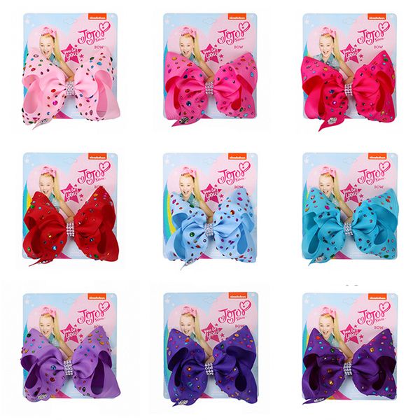 

jojo siwa hair bows with diamonds 14 candy color jojo bows with clip hair accessories for girls 5 inch hair bow dhl ss197, Slivery;white