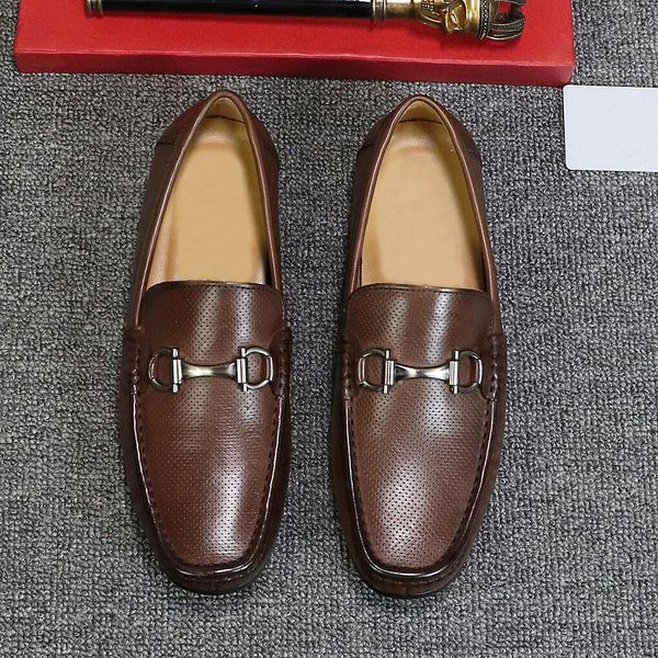 

new luxury designer men's embossed leather dress shoes loafers, fashionable soft slippers, driver driving casual shoes with original bo, Black
