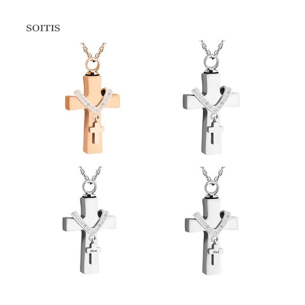 

soitis customize engraved cross shaped keepsake pendant urn necklace prayer box memorial cremation gift, Silver