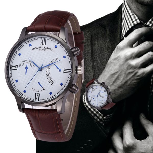 

men wrist watch retro design leather band analog alloy quartz montres homme relojes para hombre marca de lujo erkek kol saati, Slivery;brown
