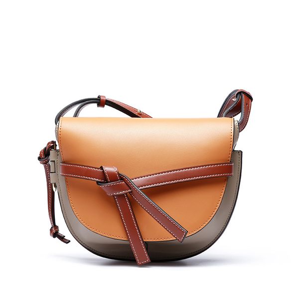 

genuine leather bow handbags for women 2019 luxury designer retro saddle shoulder bags famous brands ladies crossbody bag brown