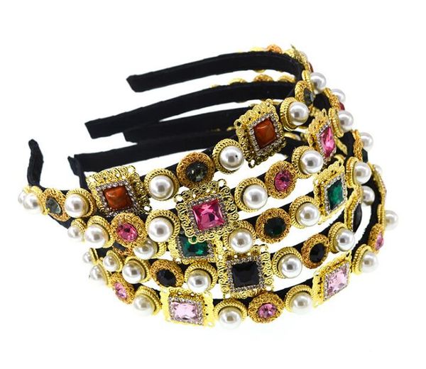 

european vintage hair accessories luxury black purple crystal baroque hairband elegant rhinestone diamante headband for women gd76, Silver