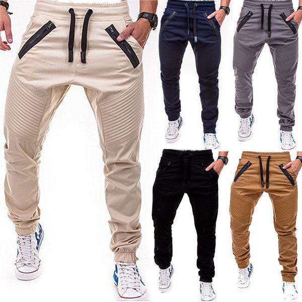 

brand 2019 new fashion mens long casual elastic pants slim fit trousers pencil jogger sweatpants men long pants, Black