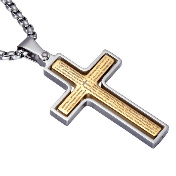 

fashion cross pendant bible necklace stainless steel religious men jewelry gift for christian catholicism 24inch chain, Silver