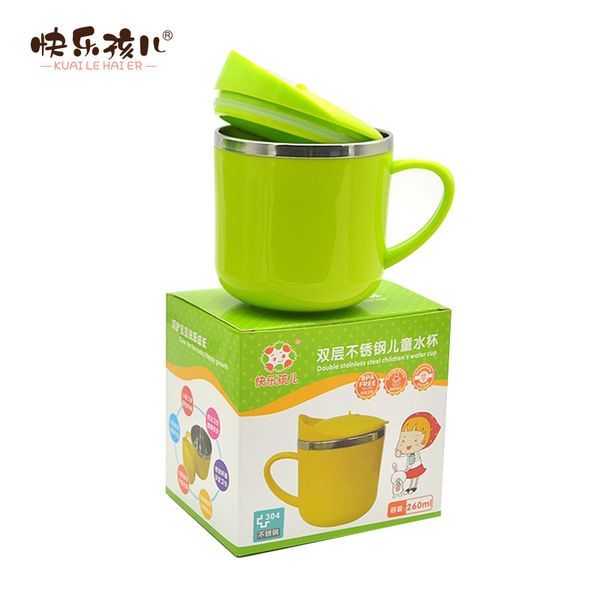 

счастливый ребенок программа 304 из нержавеющей стали двухслойных изолированных детского кубок дети небьющегося обучения научитесь питьевым