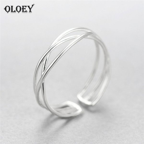 

oloey 100% genuine 925 sterling silver line winding shape open rings for women creative design lady fine jewelry gifts ymr003, Golden;silver