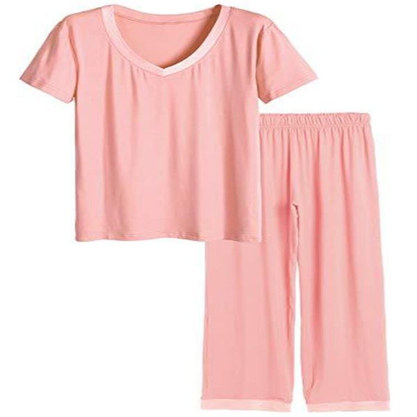 

sleep set v-neck 2pcs short sleeve&pant sleepwear loose nightwear women pajamas suit summer new intimate lingerie home clothing, Black;red