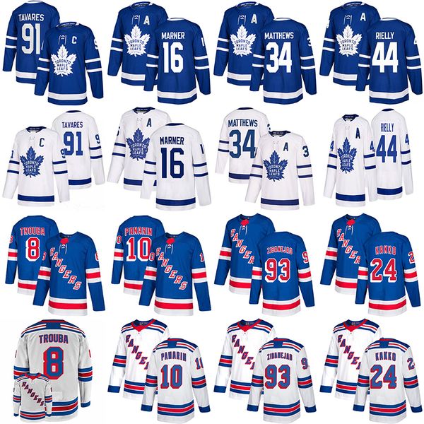 

toronto maple leafs jersey 91 tavares 16 marner 34 matthew new york rangers jersey 10 panarin 24 kakko 8 jacob trouba hockey jerseys, Black;red