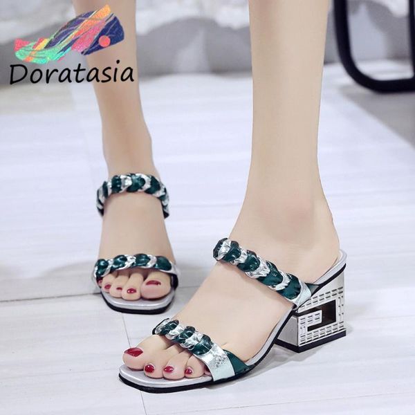 

doratasia women summer slipper sandals high heels summer holiday mules women new arrival slip on open toe slides, Black
