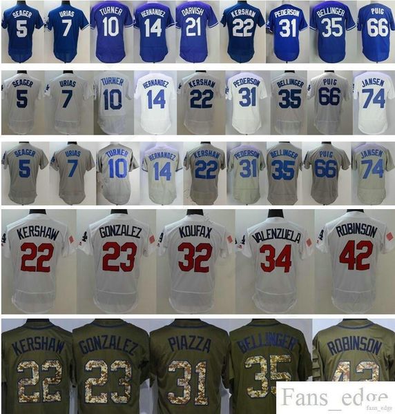 

Baseball #5 Corey Seager 7 Julio Urias 22 Clayton Kershaw 31 Pederson 35 Bellinger 66 Yasiel Puig 74 Kenley Jansen Jersey