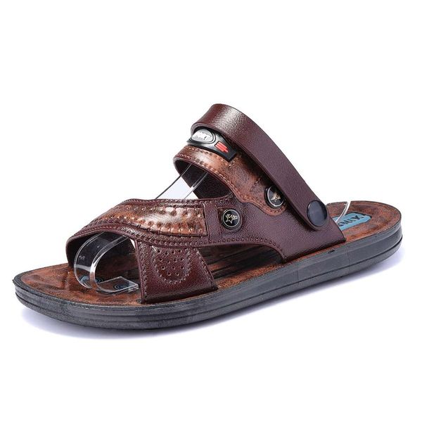 

yjp men sandals summer shoes 2019 two ways wear men sandals leather casual beach shoes for man slip on sandalias big size 40-44, Black