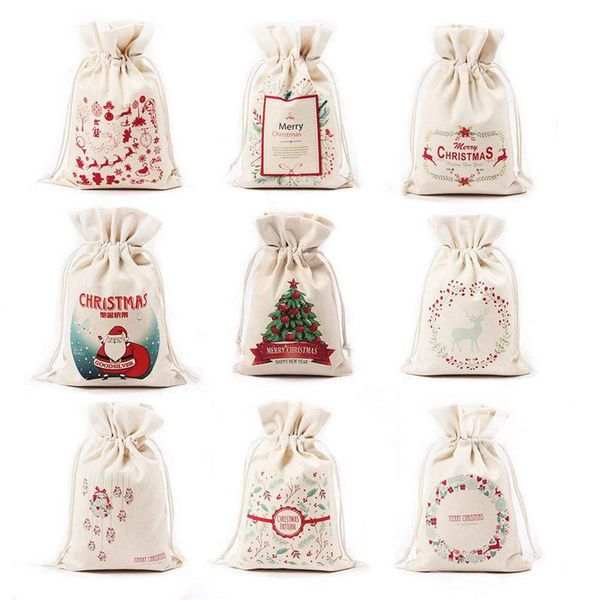 

9 pcs bulk canvas drawstring bag christmas small candy storage reusable