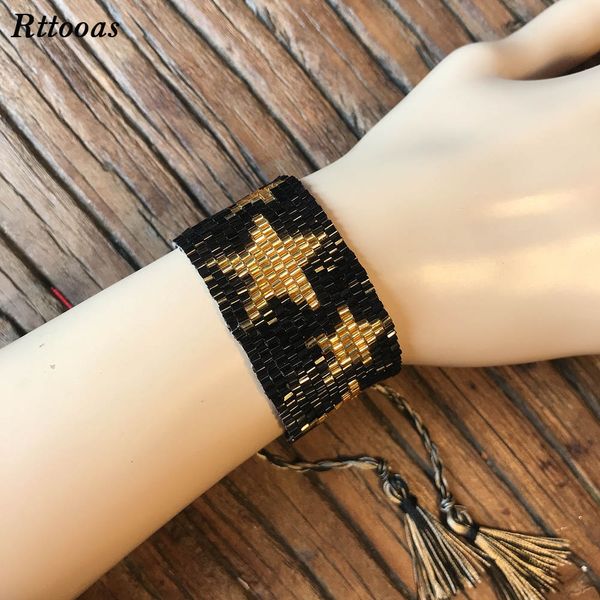 

rttooas go2boho fashion bead bracelets & bangles for women boho star pattern seed beads cuff bracelet friendship tassel jewelry, White