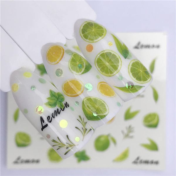 

yzwle summer series nail water decals cyan orange fruit pattern tranfer sticker flamingo pineapple mermaid nail art decoration, Black