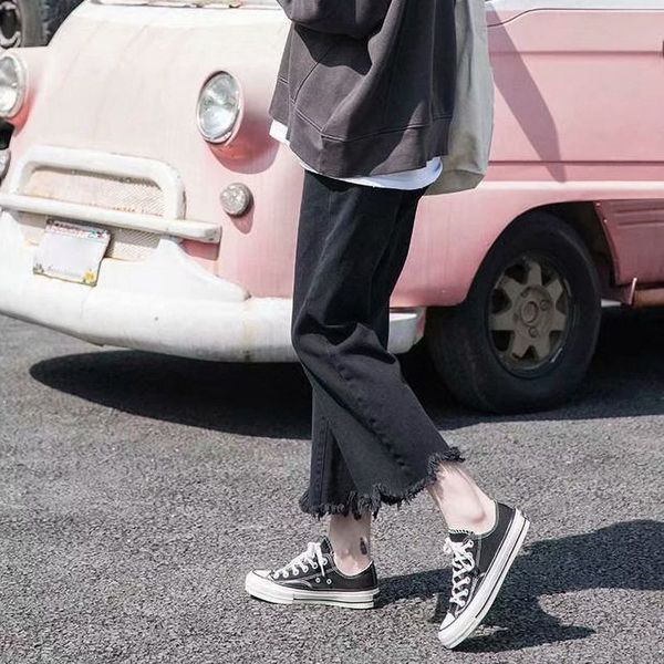 

women solid color loose denim pants wide leg loose elastic high waist tie straight casual jeans, Blue