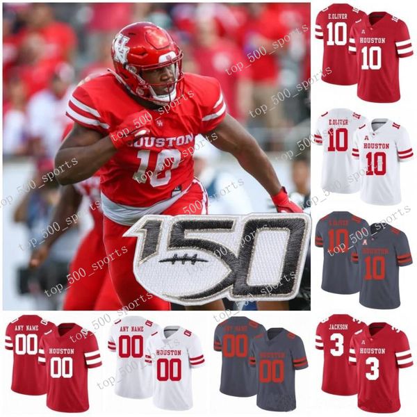 

custom houston cougars college football stitched any number name red white gray #7 case keenum 10 oliver 4 d'eriq king uh jersey, Black
