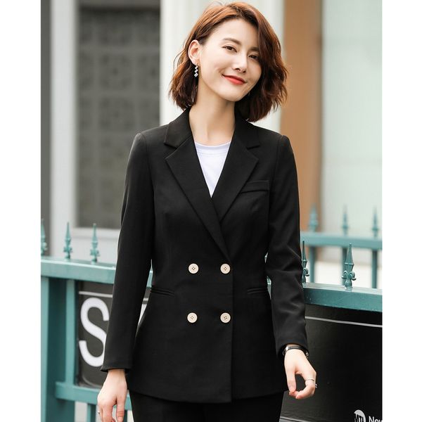 

formal women blazer and jackets black long sleeve office ladies work wear clothes double breasted, White;black