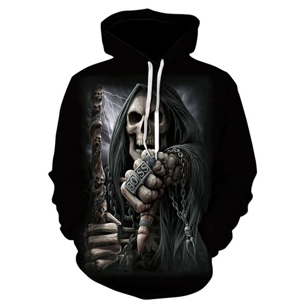 

2019 new skull men's hoodie sweatshirt 3d printing funny hip hop hoodie gothic skull autumn jacket men's sportswear, Black