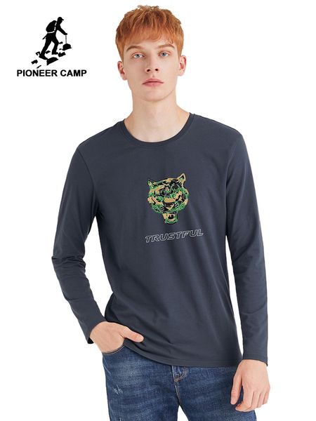

pioneer camp 2019 new men t-shirt long sleeve cotton causal fashion animal print streetwear men's cloth act907291, White;black