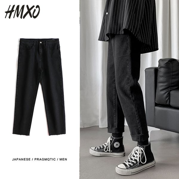 

hmxo new men's fashion casual jeans men blue black jeans drawstring harem pants male straight pants harajuku denim trousers