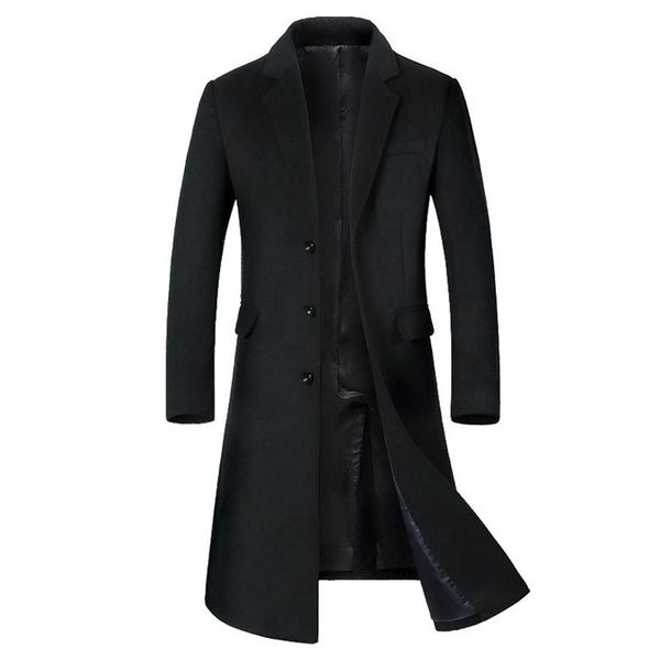 

men's wool jacket warm winter trench long outwear button long windbreakers overcoat coats #1019 a#733, Tan;black