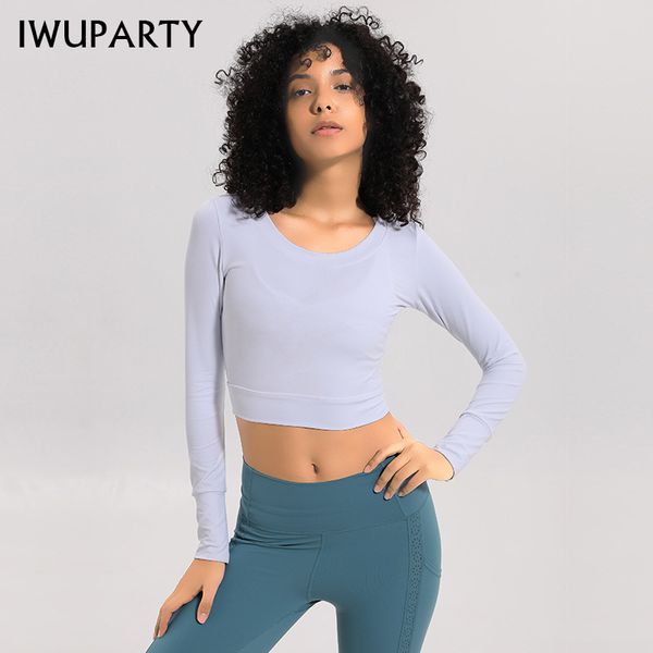 

рубашки белого quick dry длинного рукава эластичного бег crop йог top женщины центр спортивная тренировка спортивная тренировка фитнес одежд