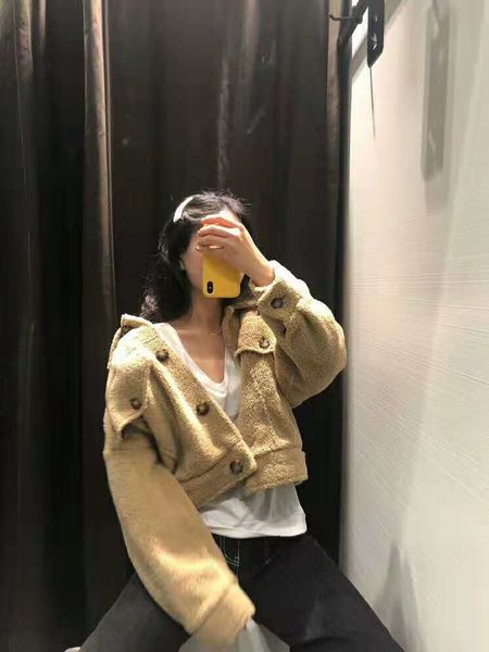 

european sheet women's winter fleece textured short thick jacket monochrome fold-down collar cotton coat, Blue;black