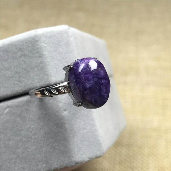 

12x9mm real natural purple charoite ring jewelry woman lady man crystal oval beads love silver gemstone adjustable ring, Golden;silver
