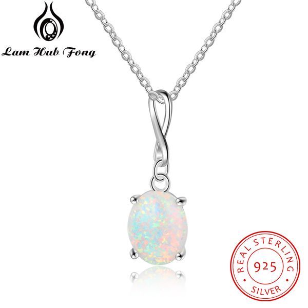 

925 sterling silver infinity pendant necklaces for women created oval white opal necklace jewelry gift for mother (lam hub fong