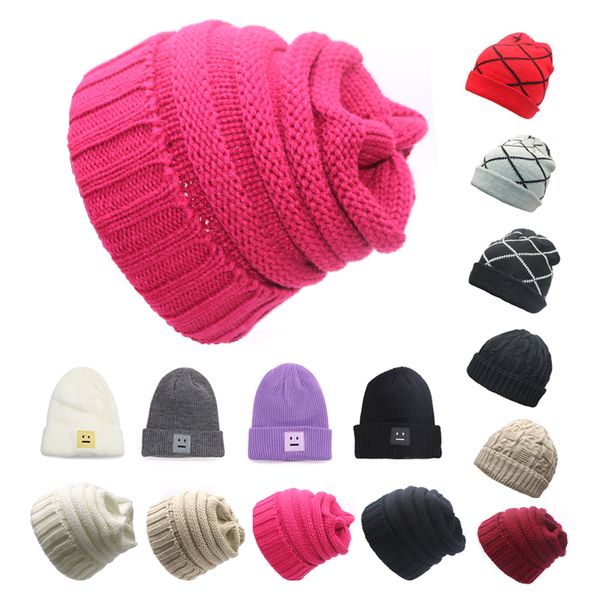 

hip hop knitted hat women's autumn winter warm casual plaid slouchy bonnet ski beanie hat female soft baggy skullies beanies men, Blue;gray