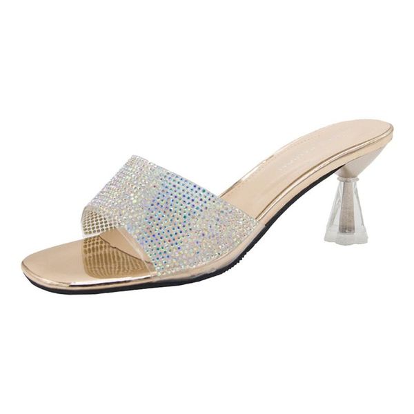 

fashion women casual slippers wild large size women's sandals slipper outdoor flat crystal slip peep toe pumps heels shoes#407, Black