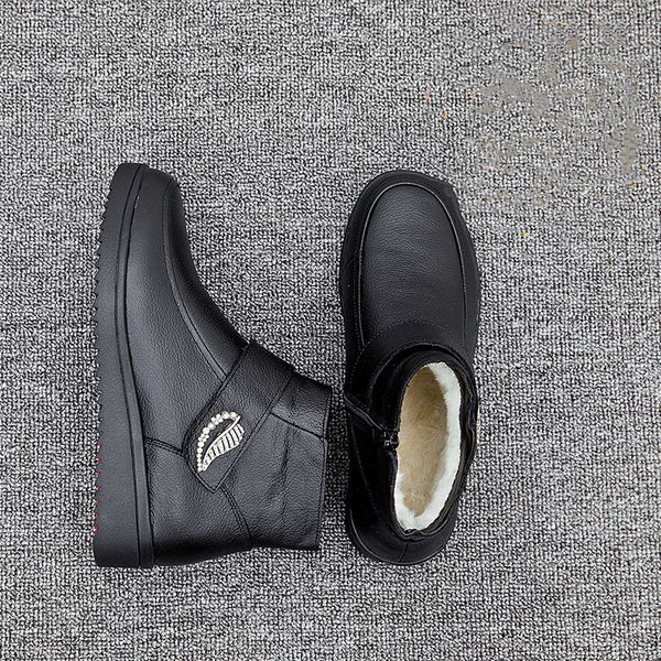 

koovan women's boots 2020 new mother shoes winter leather warm short boots soft bottom large size leather elderly women's, Black
