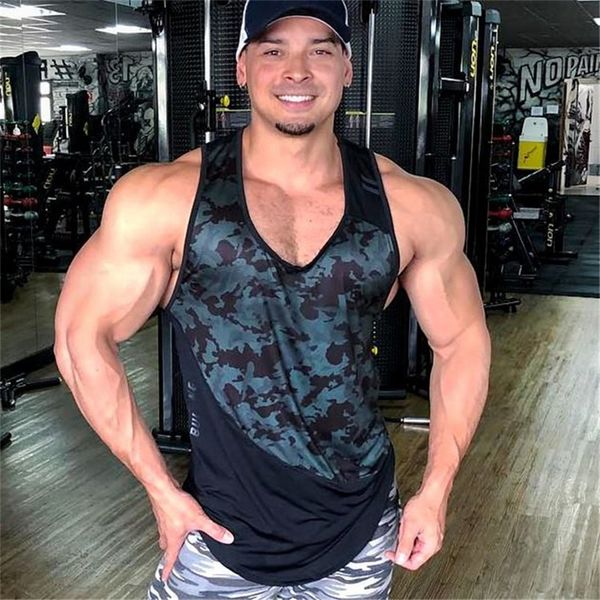 

2019 new gyms singlet tank men fitness stringer vest camouflage stitching bodybuilding sleeveless shirt muscle men tank, White;black