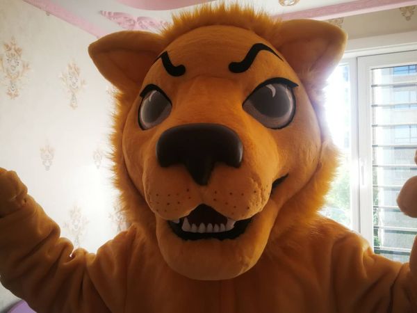 

high-quality real pictures deluxe brown lion mascot costume mascot cartoon character costume size ing, Red;yellow