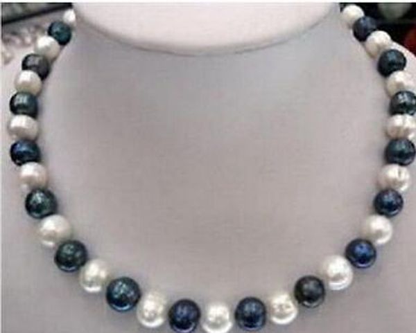 

9-10mm natural black and white akoya cultured pearls necklace jewelry, Silver