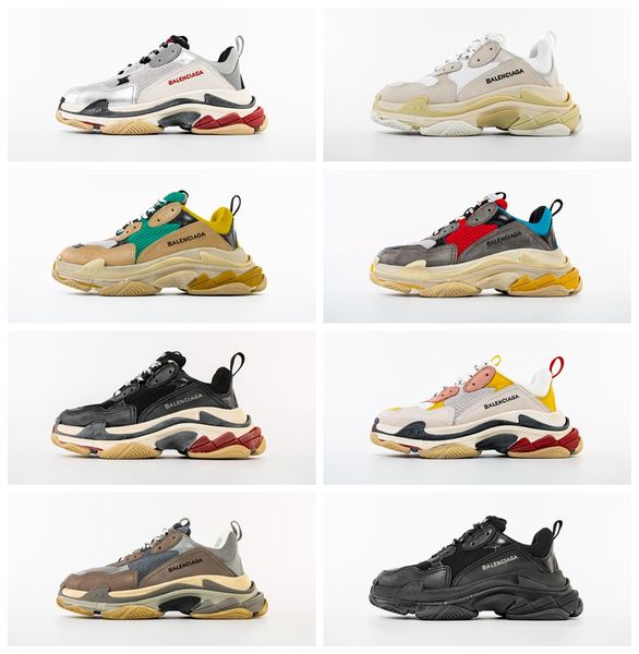 

2020 paris 17fw triple s mesh мужская обувь мода платформа женские кроссовки бежевый зеленый желтый золотой кожаный мужской madame casual ch, Black