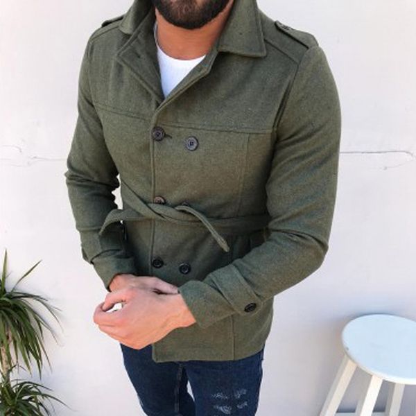 

2019 winter coat men slim cardigans blends mens jacket casaco masculino solid fashion coats windbreaker clothing trench men, Black