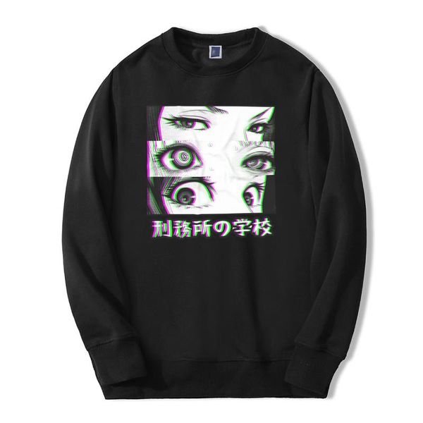 

japan anime prison school eyes sad men sweatshirt hoodies 2020 spring winter casual loose fit hip hop fashoin pullover, Black