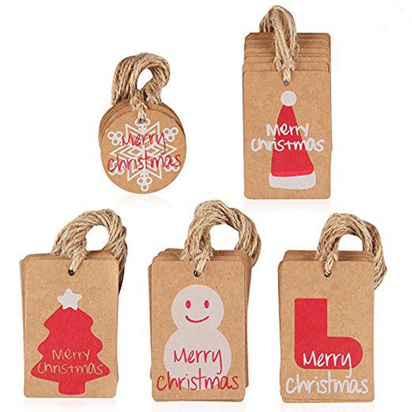 

100pcs/lot happy merry christmas kraft paper tag ornaments decorations for home party faovrs xmas trees decoration stocking deco