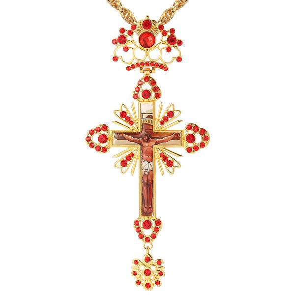 

large gold russian pectoral orthodox pastor cross jesus crucifix necklace & pendant religious craft supplies gifts for christmas, Silver