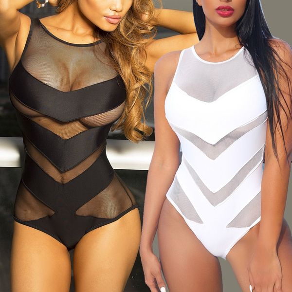 

2019 mesh stitching one-piece female su1766 2019 mesh stitching bikini swimsuit bikini one-piece swimsuit female su1766, White;black