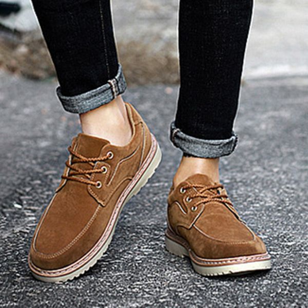 

men fashion retro shallow shoes 2019 new men suede leather vintage casual shoes men's solid color wild spring autumn flat, Black